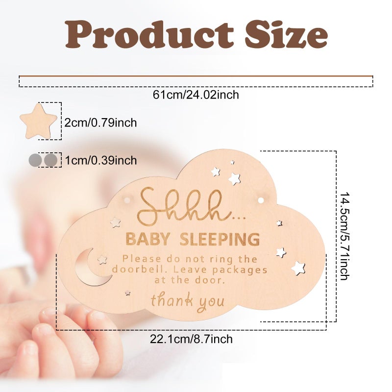 PEUTIER Wooden Sleeping Sign for Front Door - Shhh Baby Sleeping Door Hanger  Do Not Ring Doorbell Sign for Home Decoration - Gifts for New Parents - Image 2
